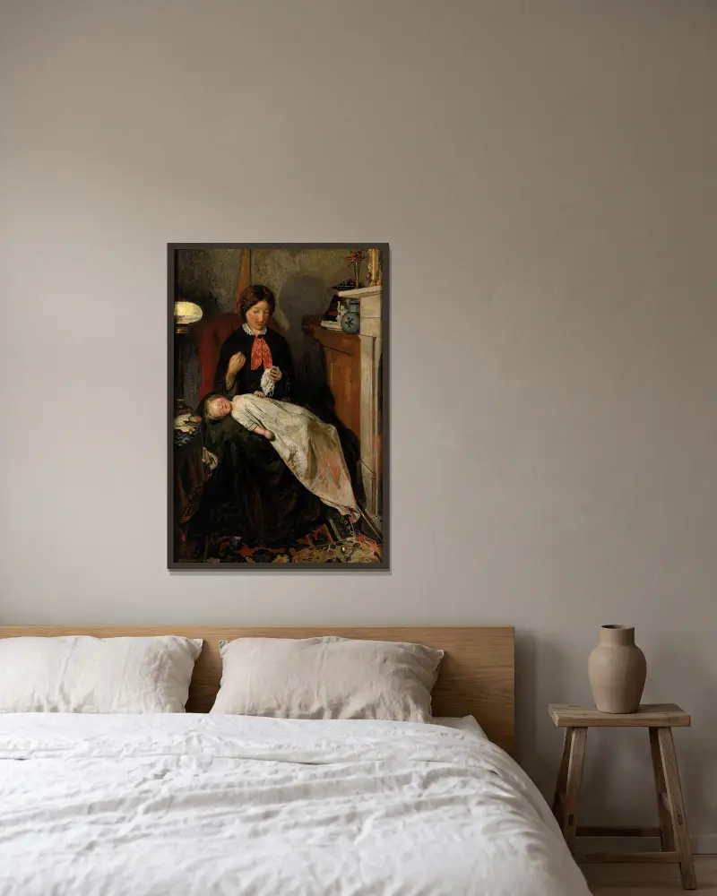 Väntan – en engelsk härd 1854–55 av Ford Madox Brown inramad på en vägg