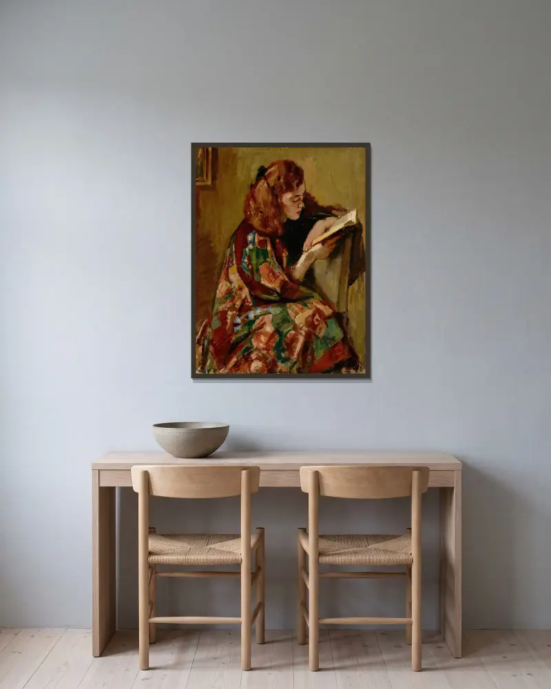Lesendes Mädchen von Magnus Enckell gerahmt an einer Wand