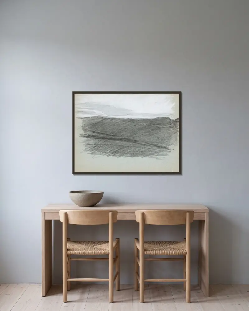 Landschaftsstudie von Magnus Enckell gerahmt an einer Wand