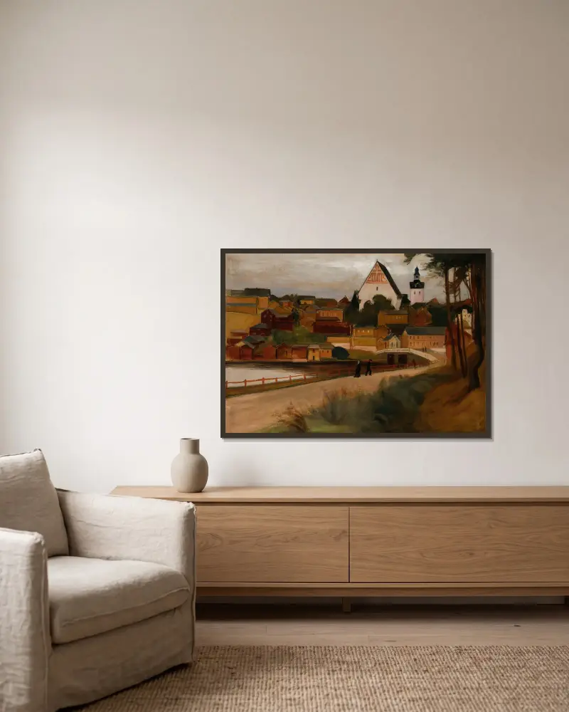 Vy från Borgå av Magnus Enckell inramad på en vägg