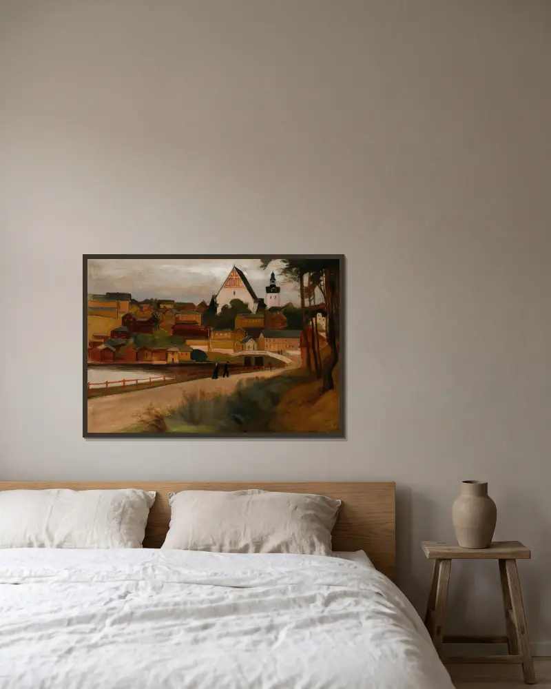 Vy från Borgå av Magnus Enckell inramad på en vägg