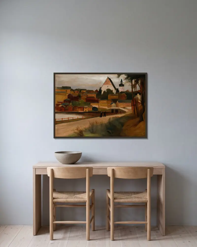 Vy från Borgå av Magnus Enckell inramad på en vägg