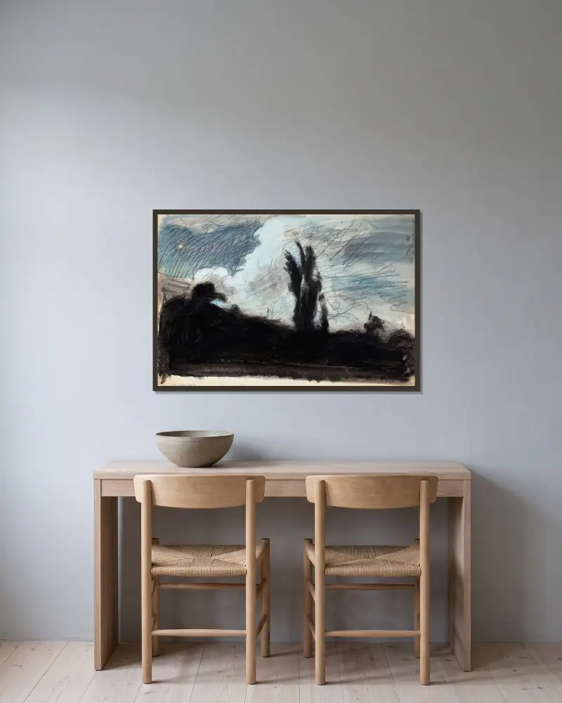 Öinen maisema av Magnus Enckell inramad på en vägg