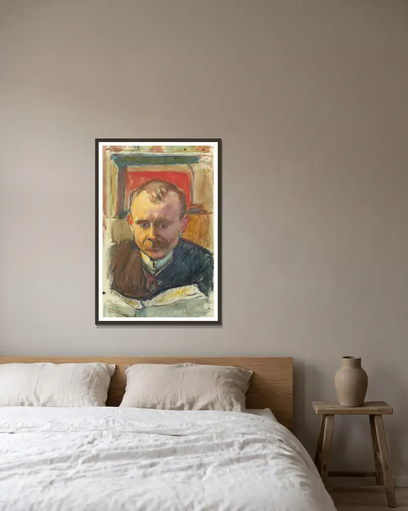 Porträtt av Edvard Richter av Magnus Enckell inramad på en vägg