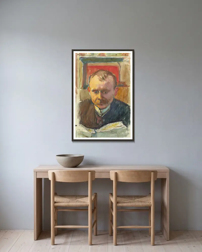 Porträtt av Edvard Richter av Magnus Enckell inramad på en vägg