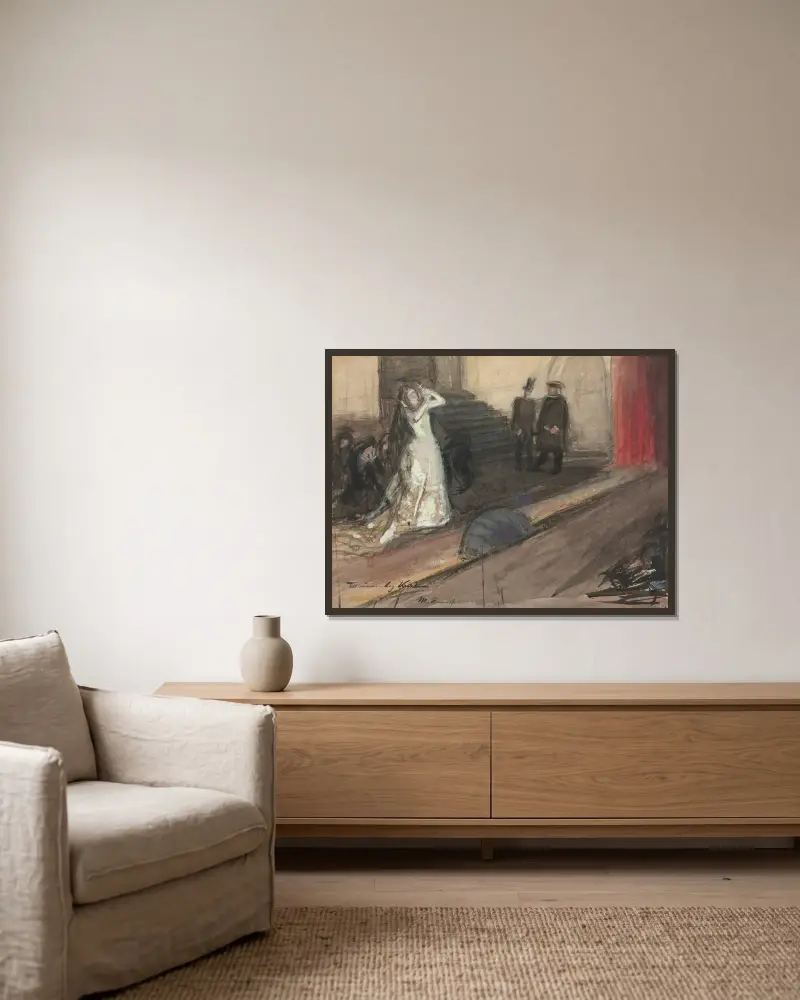 Scena teatralna (Ida Aalberg jako Maria Stuart), Magnus Enckell w ramie na ścianie