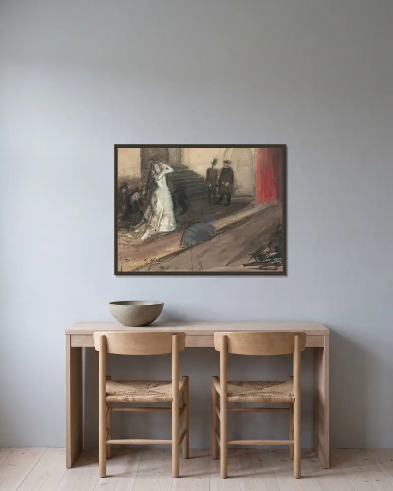 Scena teatralna (Ida Aalberg jako Maria Stuart), Magnus Enckell w ramie na ścianie