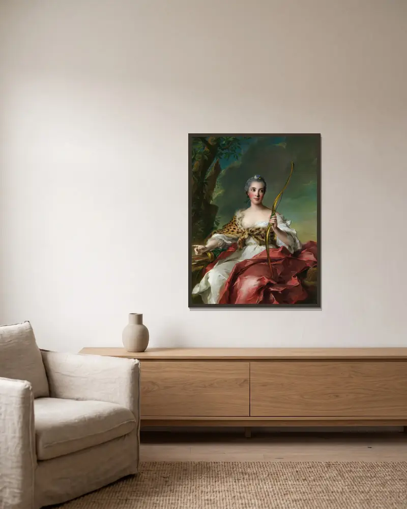 Madame Bergeret de Frouville som Diana av Jean-Marc Nattier inramad på en vägg