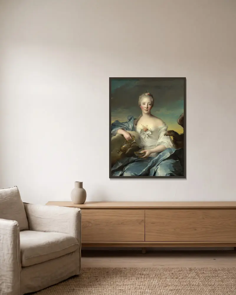 Madame Le Fèvre de Caumartin as Hebe av Jean-Marc Nattier inramad på en vägg