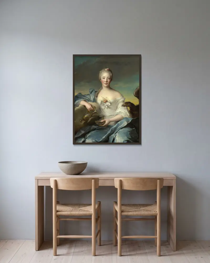 Madame Le Fèvre de Caumartin as Hebe av Jean-Marc Nattier inramad på en vägg