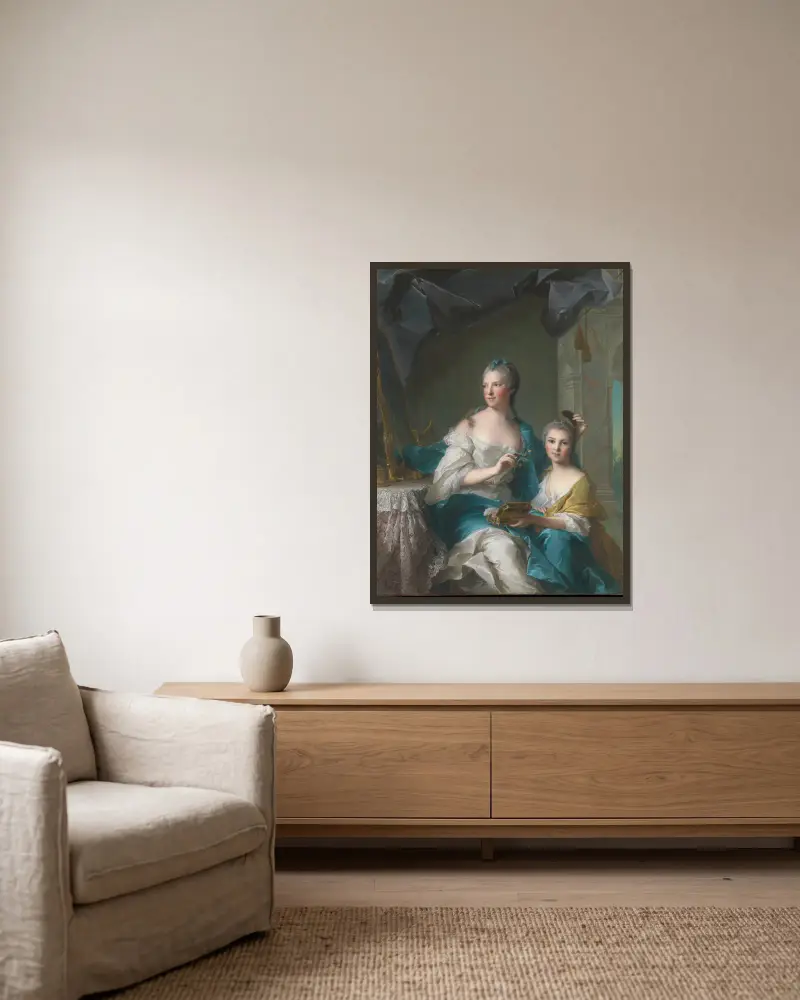 Madame Marsollier och hennes dotter av Jean-Marc Nattier inramad på en vägg