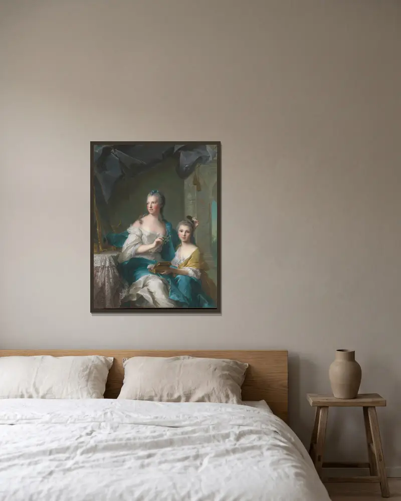 Madame Marsollier och hennes dotter av Jean-Marc Nattier inramad på en vägg