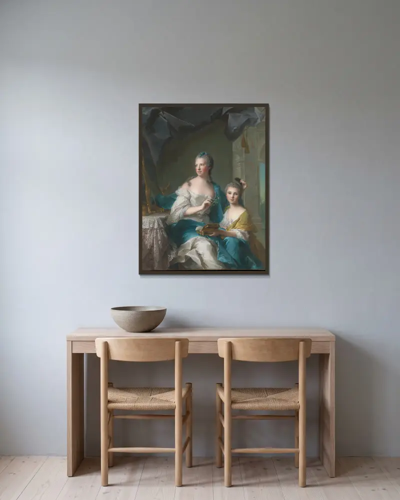 Madame Marsollier och hennes dotter av Jean-Marc Nattier inramad på en vägg