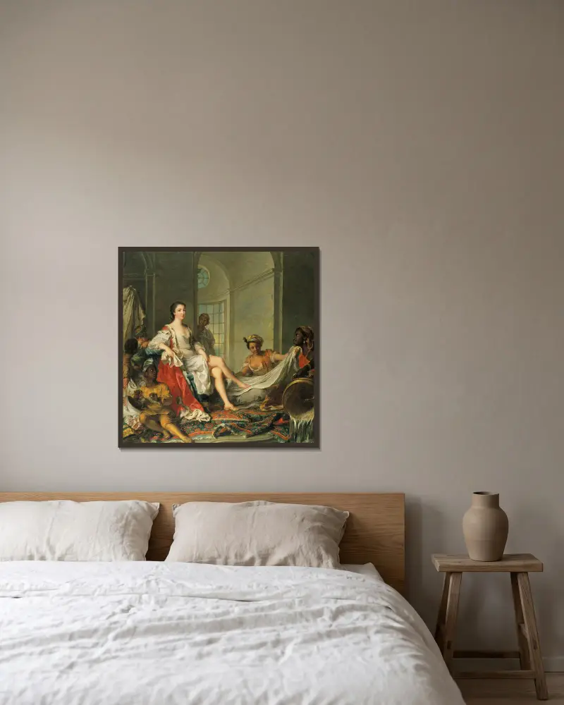 Mademoiselle de Clermont som sultaninna av Jean-Marc Nattier inramad på en vägg