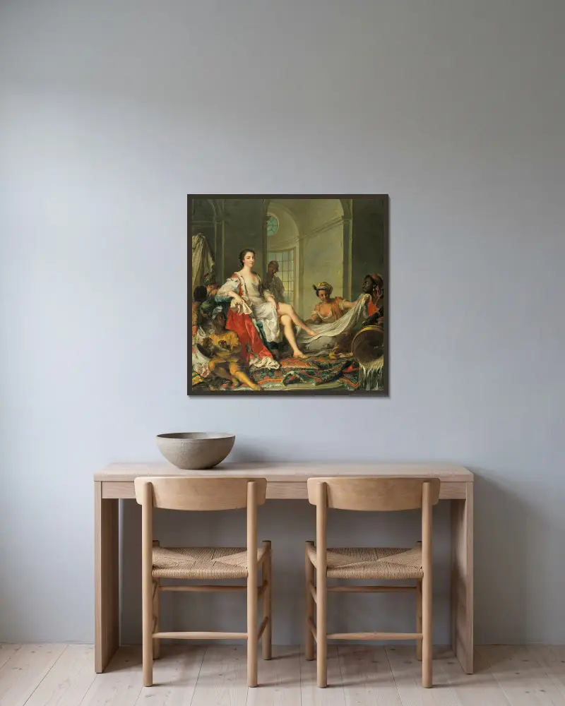 Mademoiselle de Clermont som sultaninna av Jean-Marc Nattier inramad på en vägg