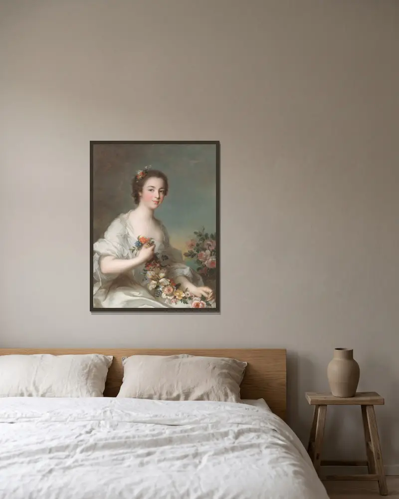 Porträtt av en dam, 1738 av Jean-Marc Nattier inramad på en vägg