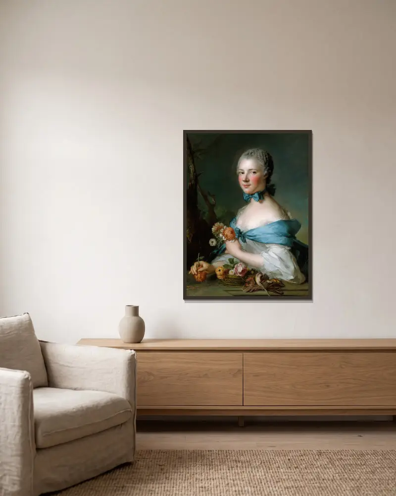 Bildnis einer Frau, 1753 von Jean-Marc Nattier gerahmt an einer Wand