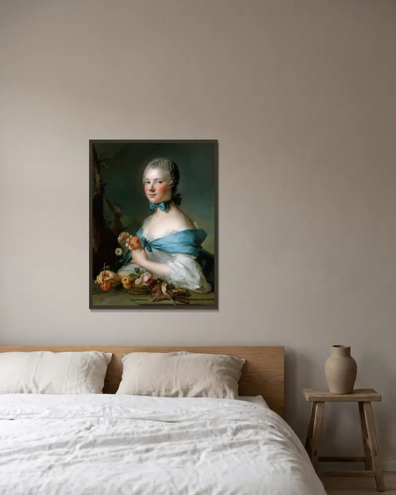 Bildnis einer Frau, 1753 von Jean-Marc Nattier gerahmt an einer Wand