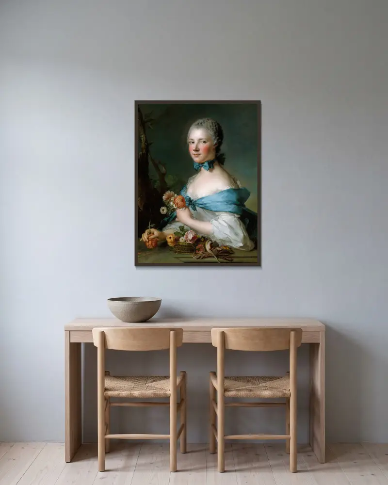 Bildnis einer Frau, 1753 von Jean-Marc Nattier gerahmt an einer Wand