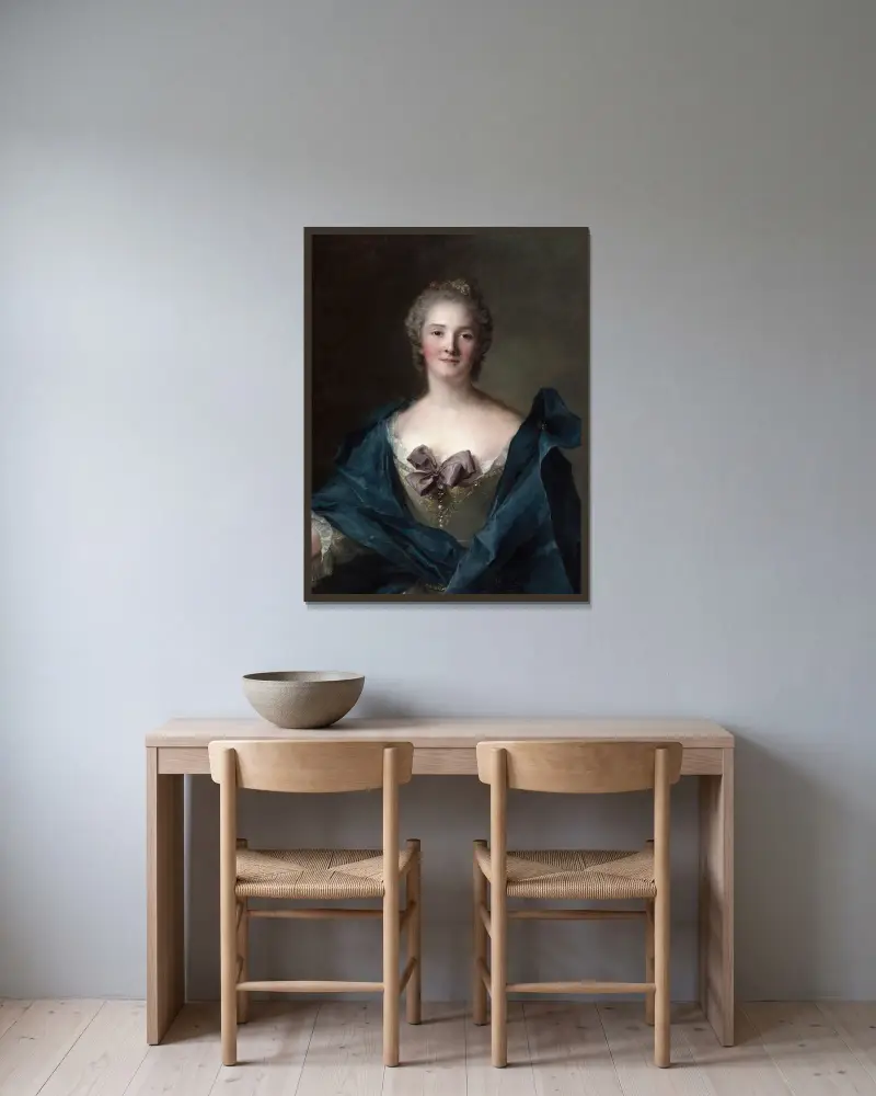 Portrait of a Woman, 1748 av Jean-Marc Nattier inramad på en vägg