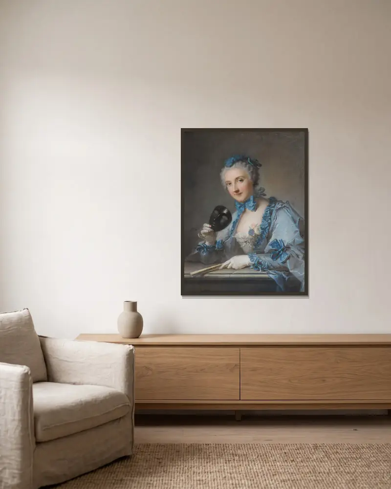 Porträtt av Madame Royer av Jean-Marc Nattier inramad på en vägg