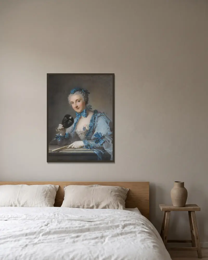 Porträtt av Madame Royer av Jean-Marc Nattier inramad på en vägg