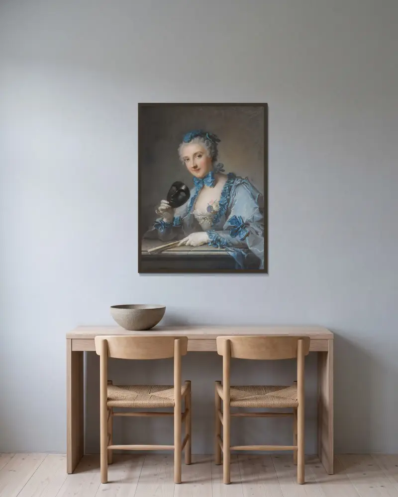Porträtt av Madame Royer av Jean-Marc Nattier inramad på en vägg