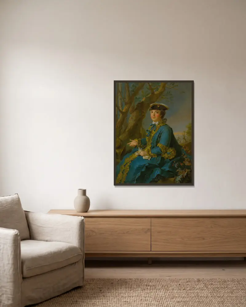 Porträtt av Marie Louise Elisabeth av Frankrike, hertiginna av Parma av Jean-Marc Nattier inramad på en vägg