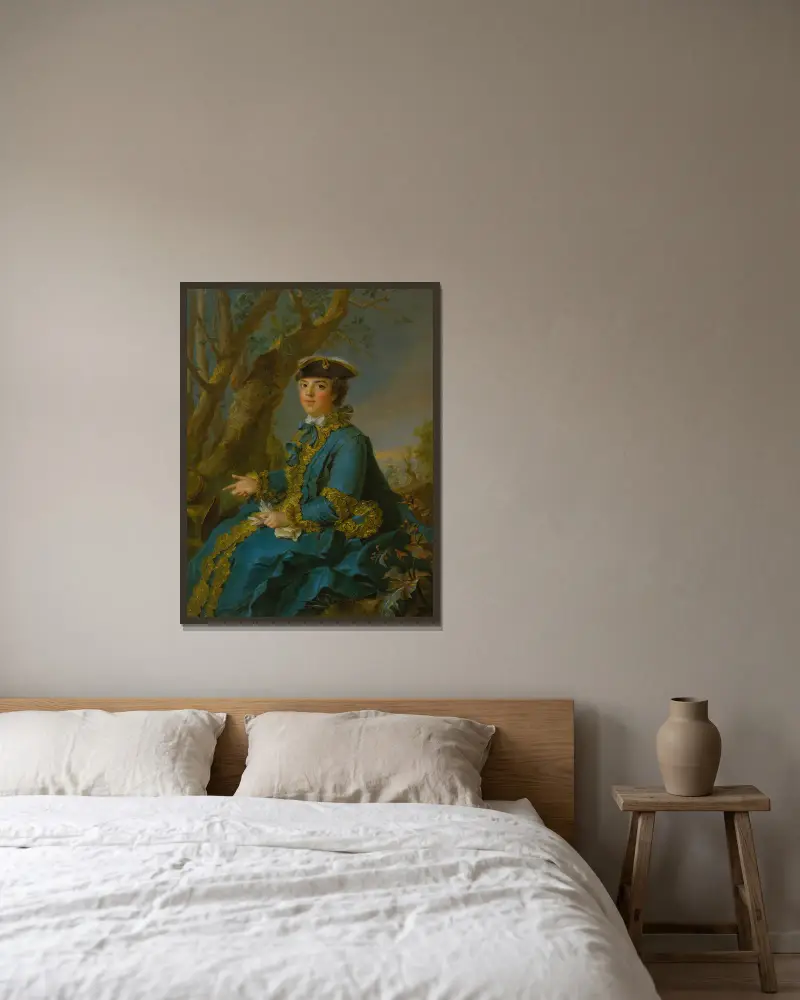 Porträtt av Marie Louise Elisabeth av Frankrike, hertiginna av Parma av Jean-Marc Nattier inramad på en vägg