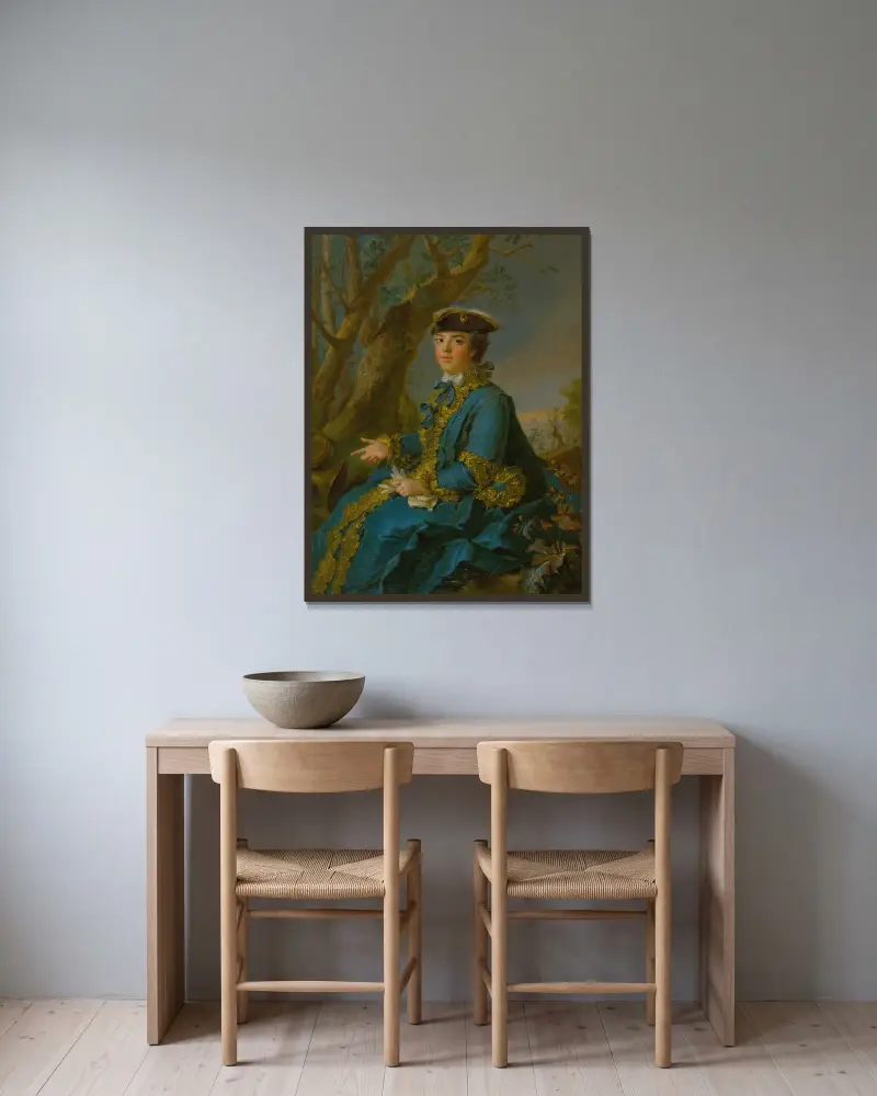 Porträtt av Marie Louise Elisabeth av Frankrike, hertiginna av Parma av Jean-Marc Nattier inramad på en vägg