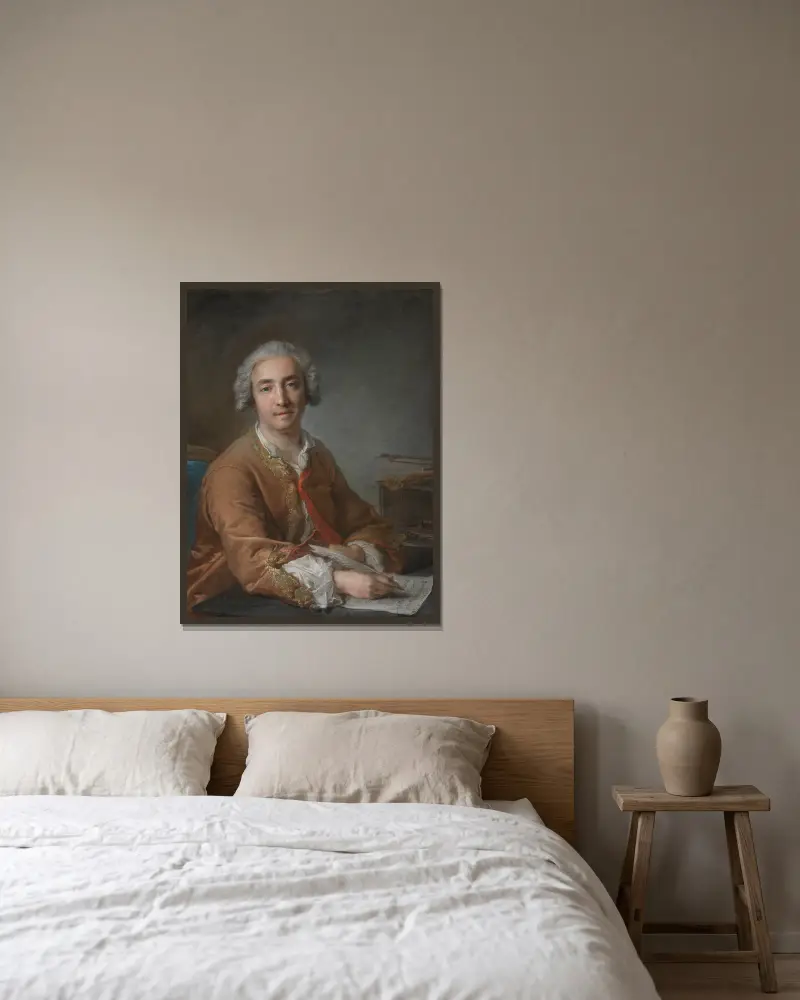Portrait of the composer Joseph-Nicolas-Pancrace Royer av Jean-Marc Nattier inramad på en vägg