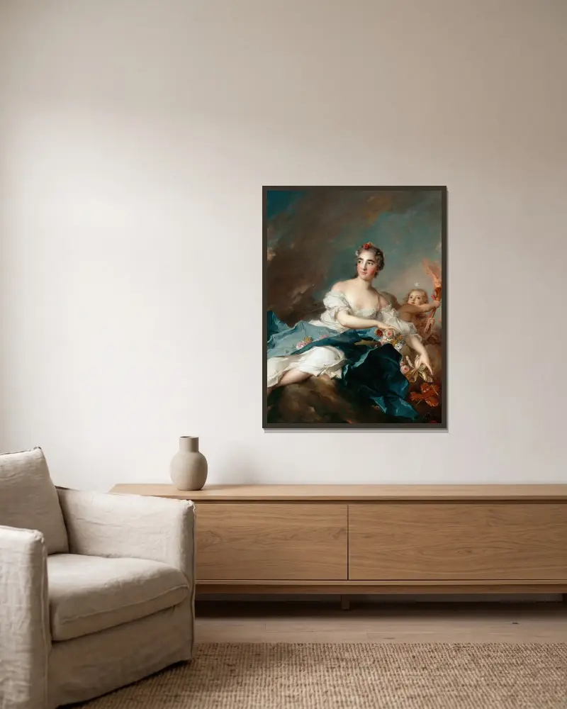 Die Gräfin de Brac als Aurora von Jean-Marc Nattier gerahmt an einer Wand