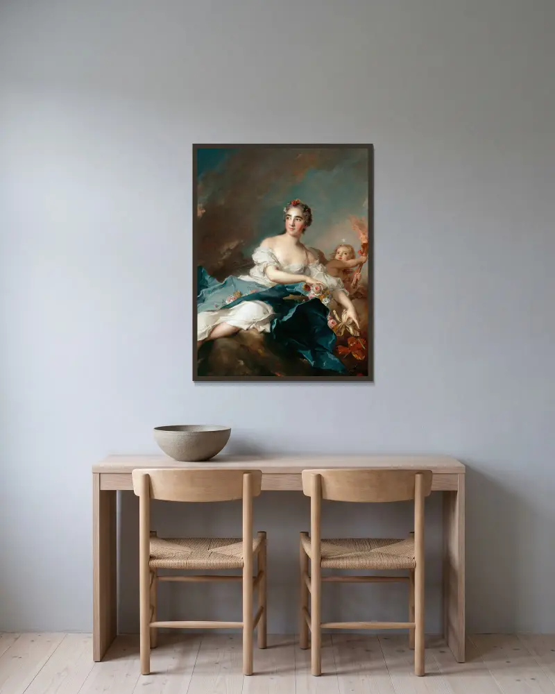 Die Gräfin de Brac als Aurora von Jean-Marc Nattier gerahmt an einer Wand