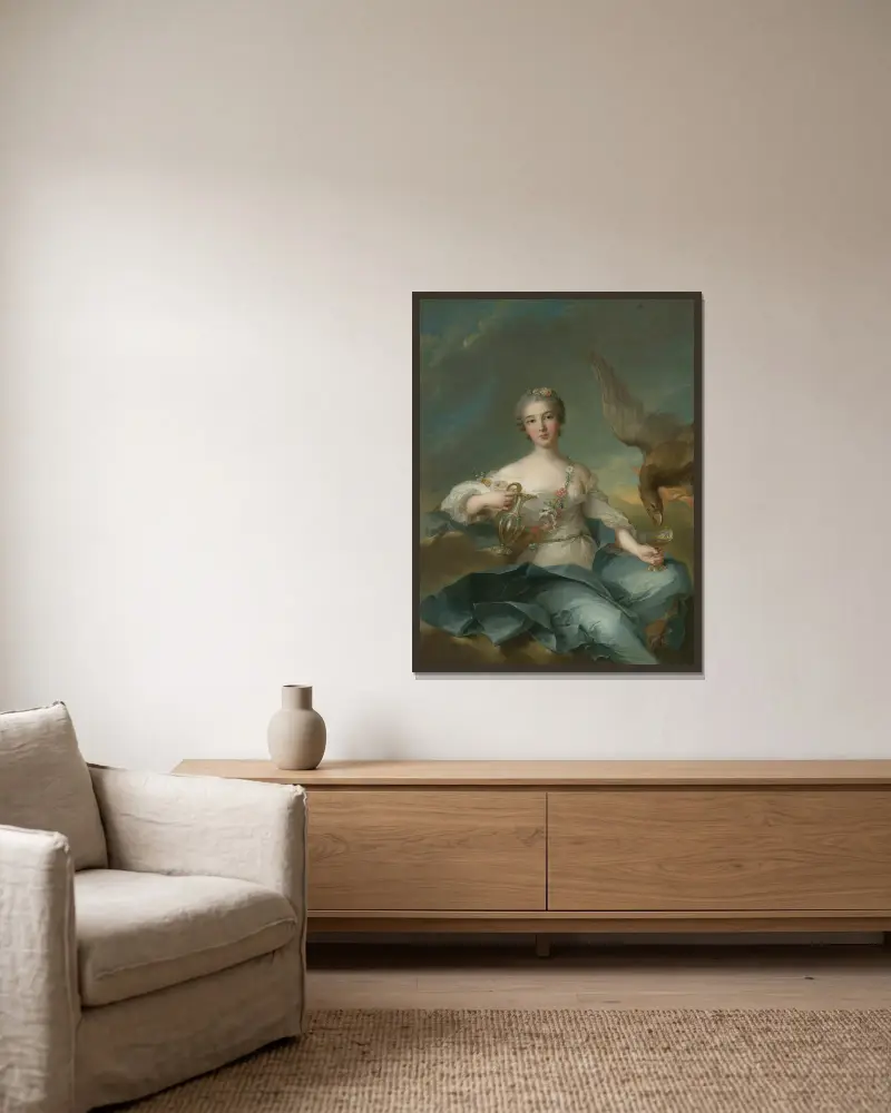 Hertiginnan av Chartres som Hebe av Jean-Marc Nattier inramad på en vägg