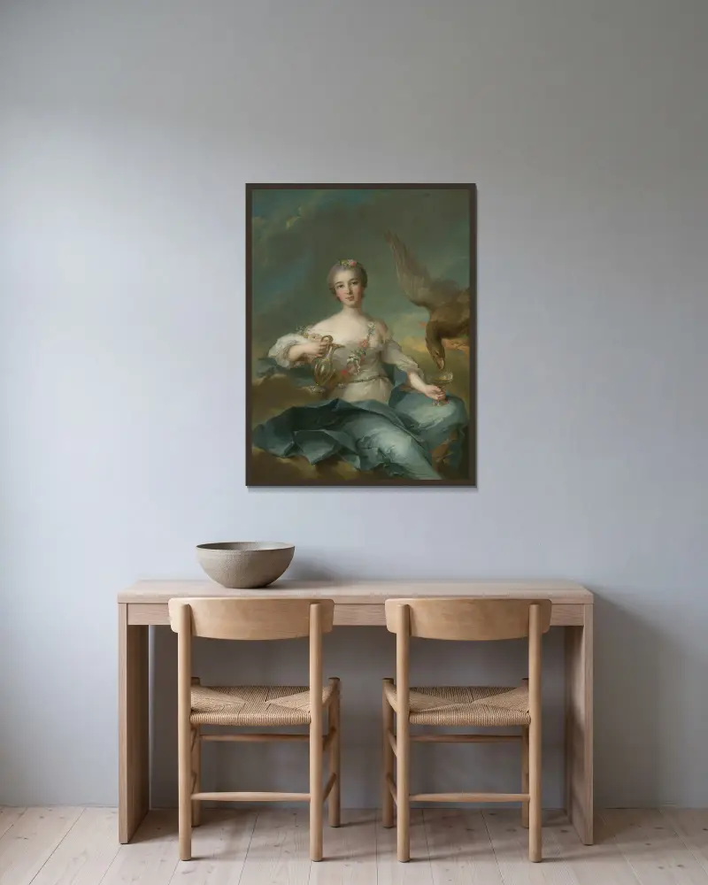 Hertiginnan av Chartres som Hebe av Jean-Marc Nattier inramad på en vägg