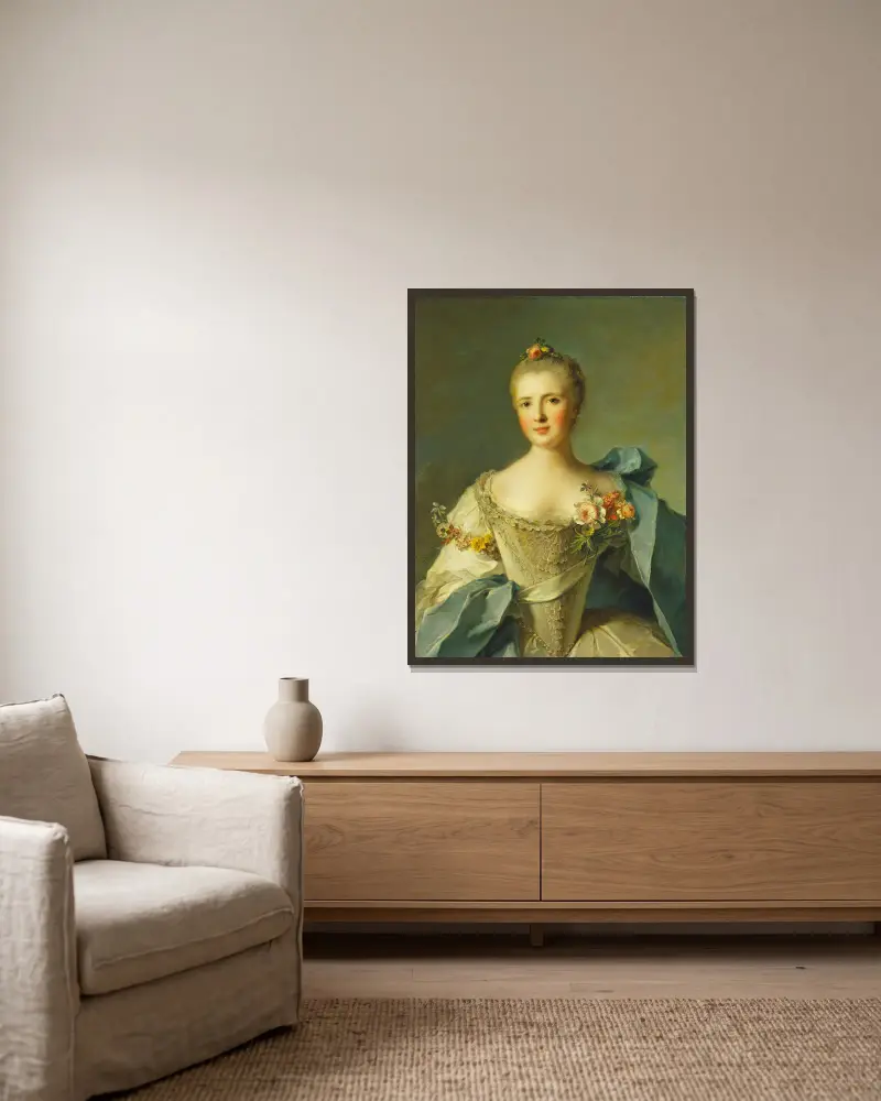 The marquise de Belestat av Jean-Marc Nattier inramad på en vägg