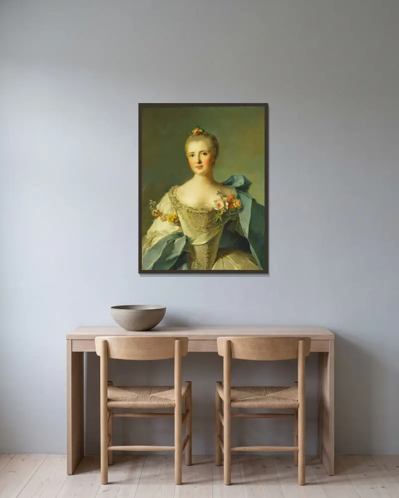The marquise de Belestat av Jean-Marc Nattier inramad på en vägg