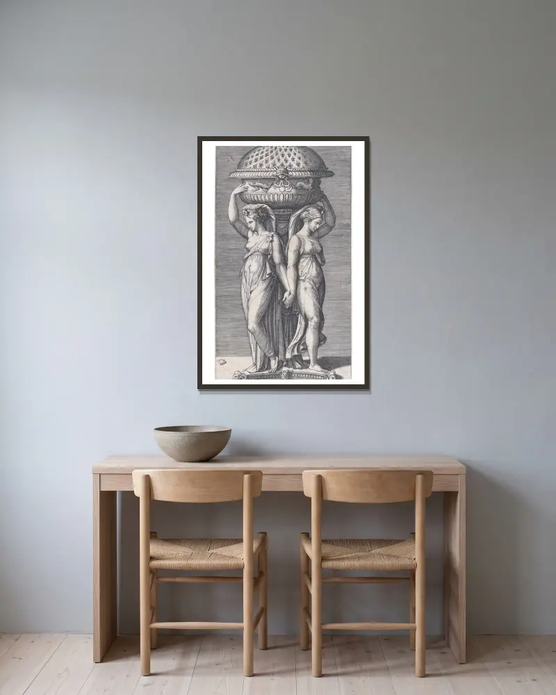 A Censer av Marcantonio Raimondi inramad på en vägg