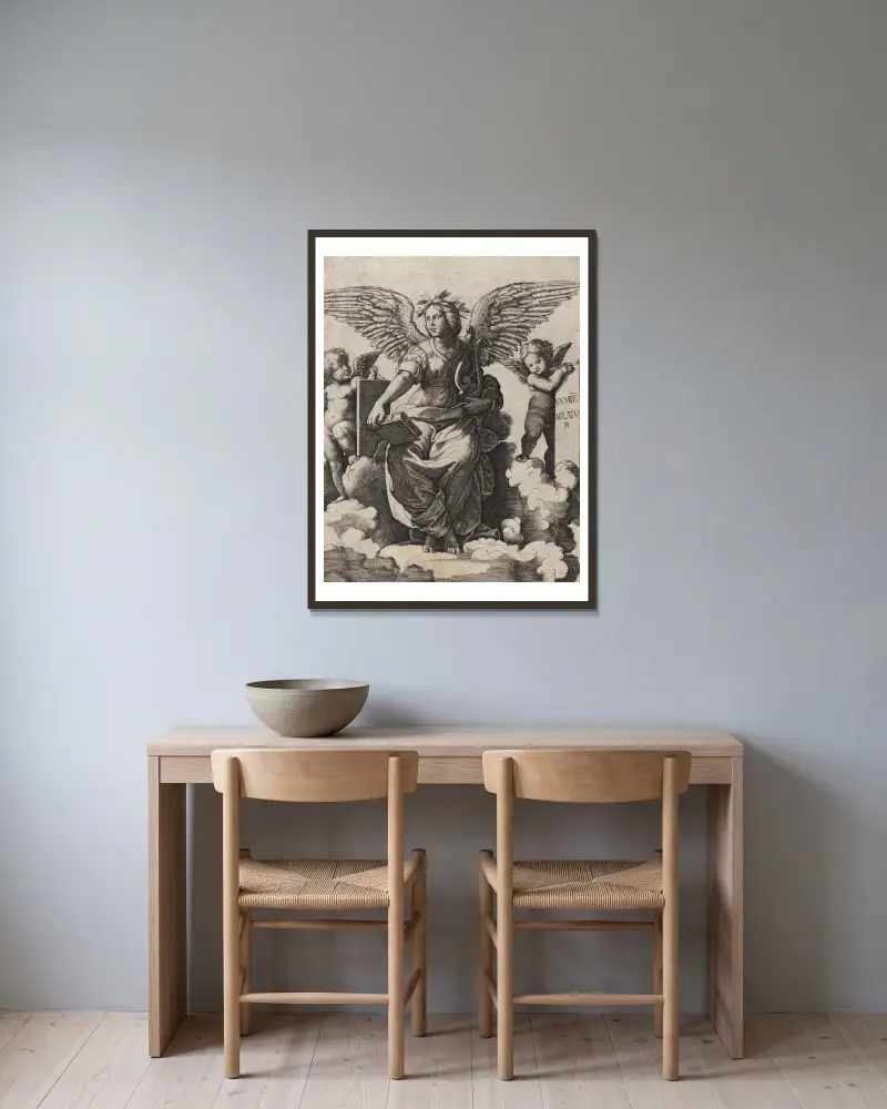 Poetry av Marcantonio Raimondi inramad på en vägg