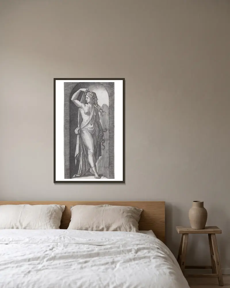 Prudentia – Nr. 1 von Marcantonio Raimondi gerahmt an einer Wand