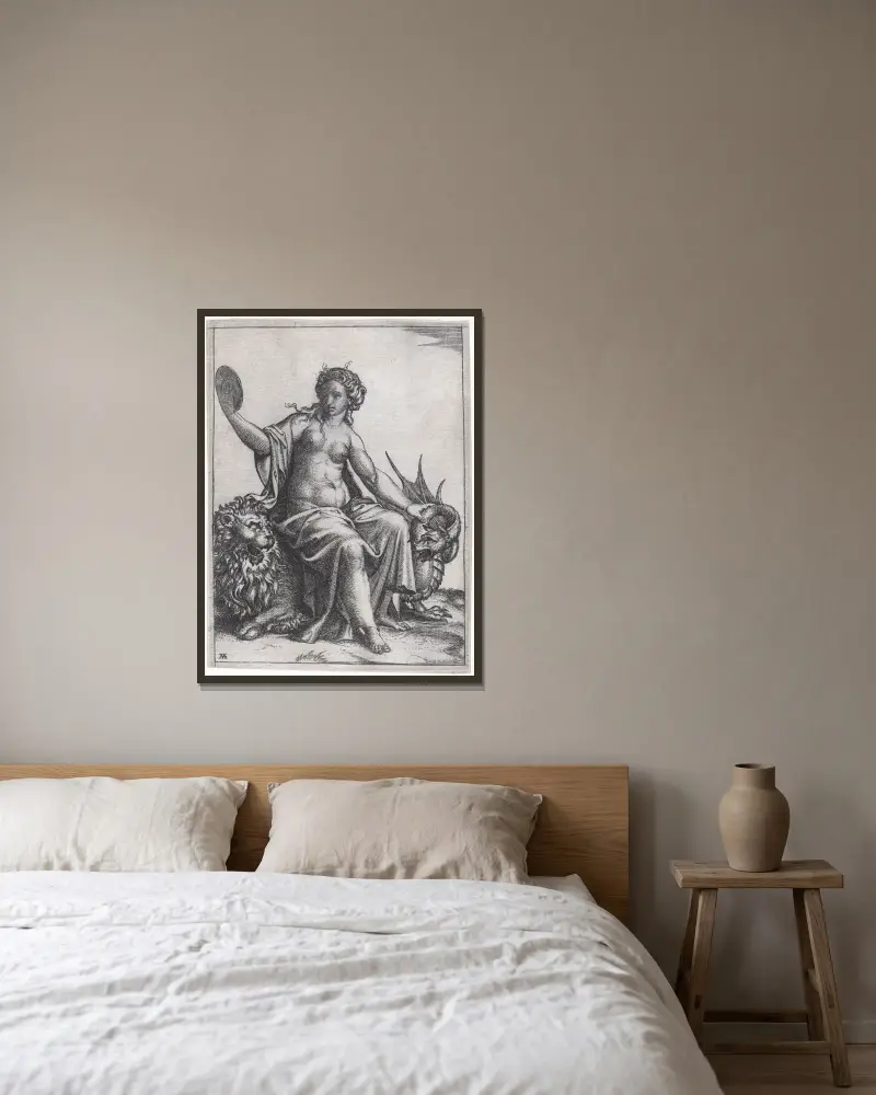 Klugheit, 1513 von Marcantonio Raimondi gerahmt an einer Wand