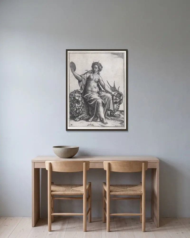 Klugheit, 1513 von Marcantonio Raimondi gerahmt an einer Wand