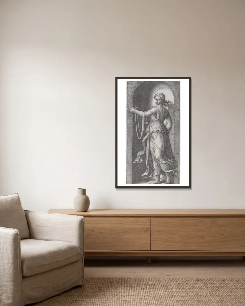 Temperantia von Marcantonio Raimondi gerahmt an einer Wand