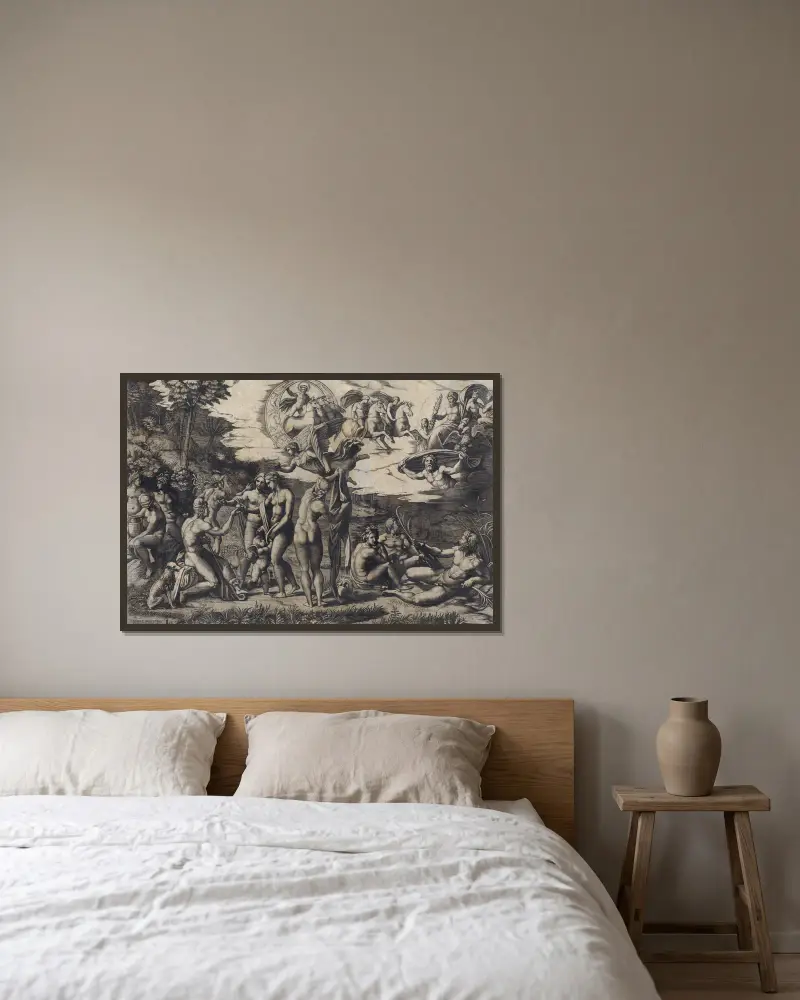 Das Parisurteil von Marcantonio Raimondi gerahmt an einer Wand