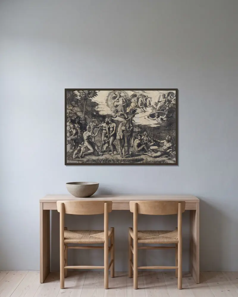 Das Parisurteil von Marcantonio Raimondi gerahmt an einer Wand