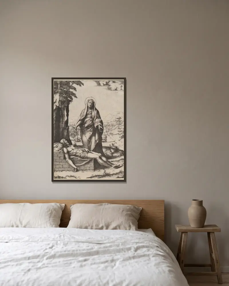 Jungfruns klagan, 1510 – nr 1 av Marcantonio Raimondi inramad på en vägg
