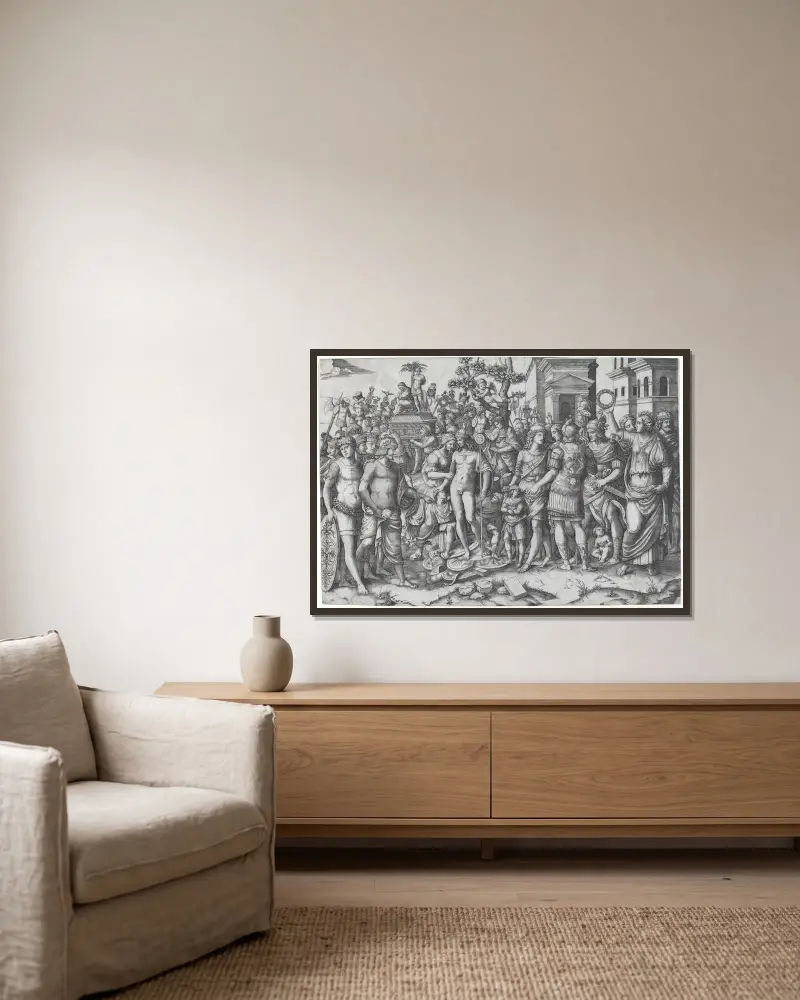 Triumph von Marcantonio Raimondi gerahmt an einer Wand