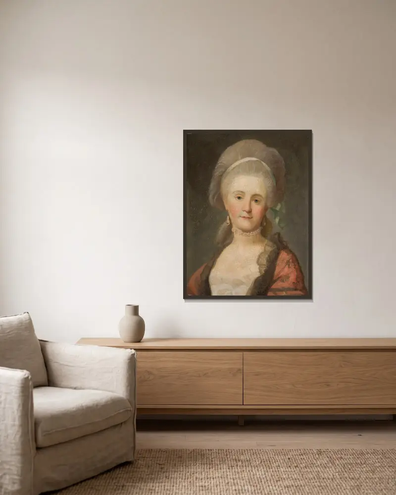 Porträtt av Anna Szaniawska, född Scypion, 1795 av Marcello Bacciarelli inramad på en vägg