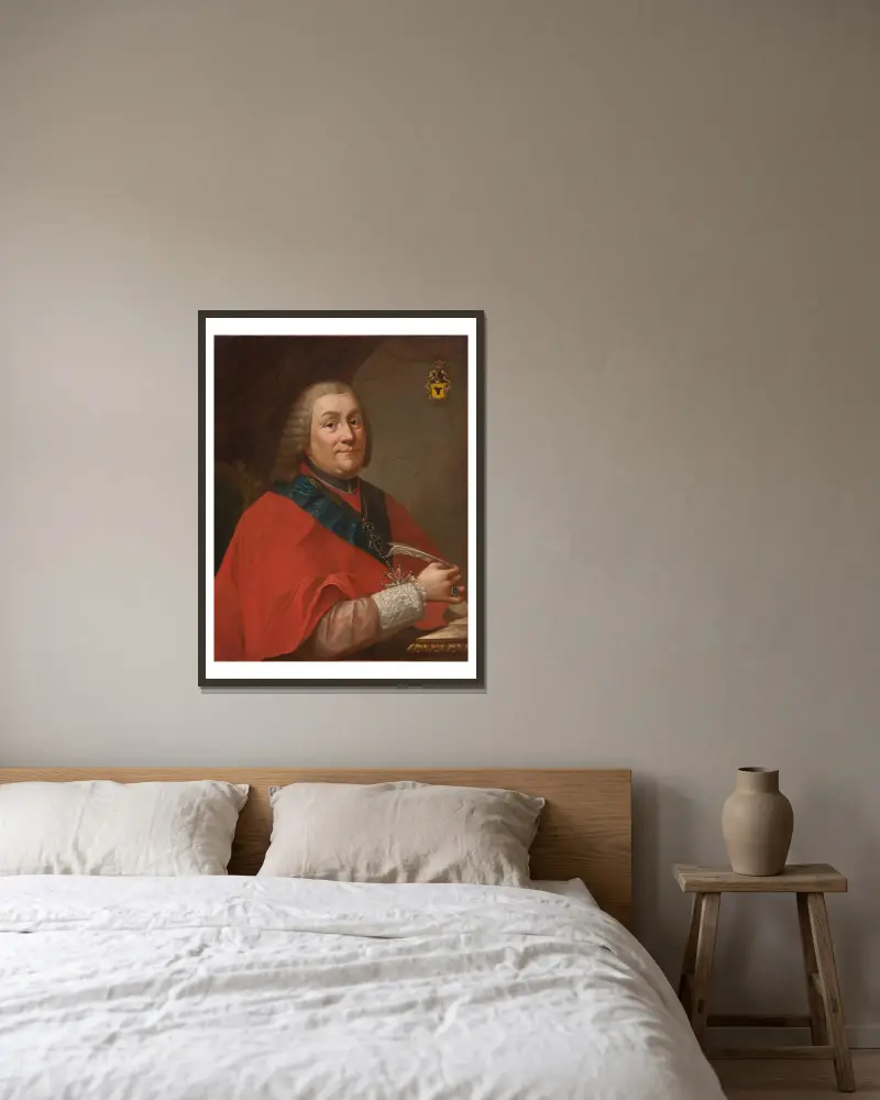 Porträtt av Władysław Łubieński (1703–1767), ärkebiskop av Gniezno och Polens primas av Marcello Bacciarelli inramad på en vägg