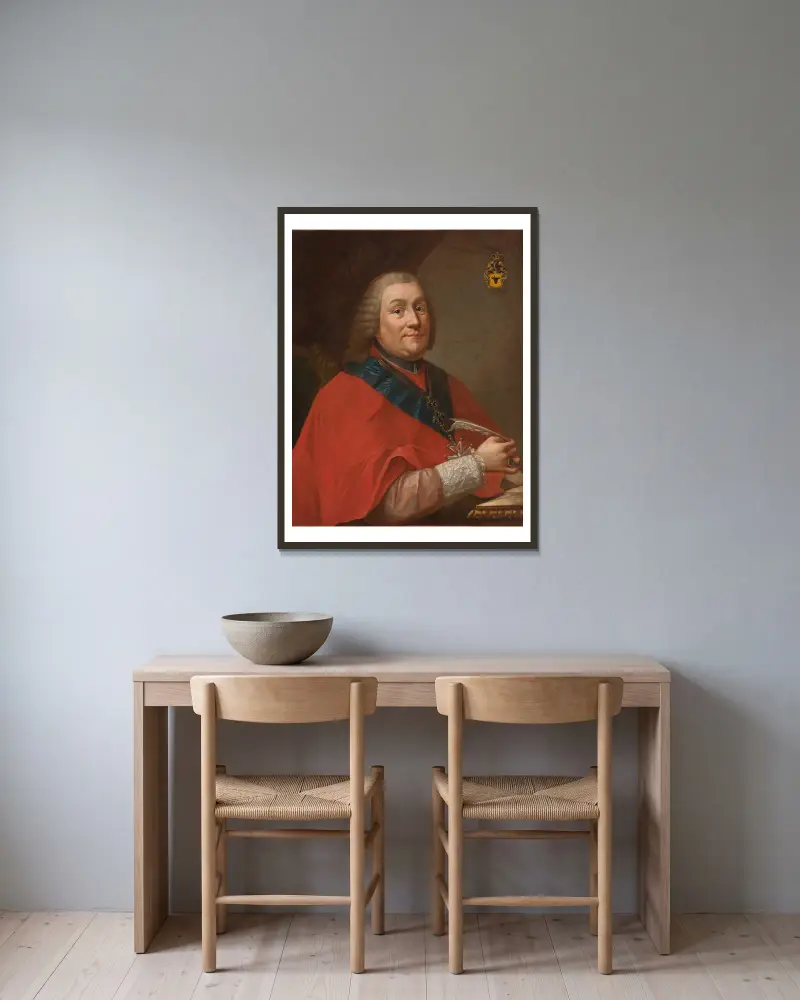 Porträtt av Władysław Łubieński (1703–1767), ärkebiskop av Gniezno och Polens primas av Marcello Bacciarelli inramad på en vägg